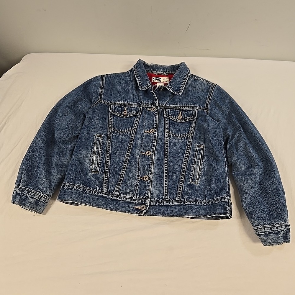Vintage Old Navy Denim Trucker Jacket Size Medium Fleece Lined Faded Wash Y2K - Picture 16 of 16